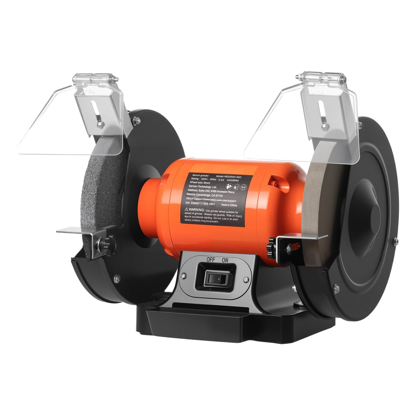 Bench Grinder, 8-inch Single Speed Bench Grinder, 3450RPM High-Speed Table Grinders With 550W 4.5A Induction Motor, 36/60-Grit Grinding Wheel & Adjustable Eye Shield For Fast Sharpening Grinding