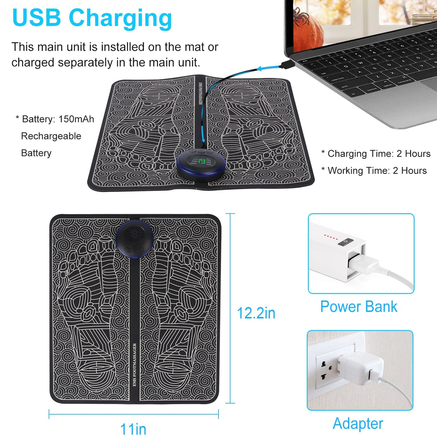 1Pc Foot Massage Pad Electric Stimulator Massager Unit Leg Reshaping Muscle Pain Relax Foldable Massage Mat With 8 Modes 19 Intensity Levels Remote Control