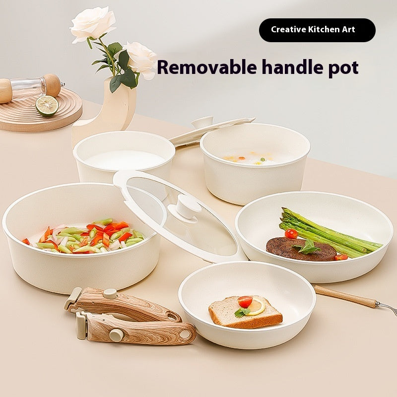 Removable Non-stick Life Smile Cookware Set Suit Medical Stone Pan Milk Pot