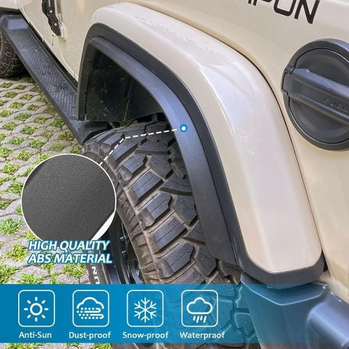 Fenders Front And Rear Fenders Compatible With 2018-2024 Je Ep Wrangler JL And JLU Unlimited Rubicon, Off-Road Wheel Fender Liner Set 4 Pcs Only Fit High Clearance Fender Flares,Not For 4XE