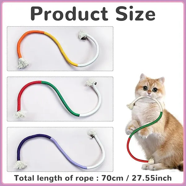 Cotton Rope Toys, 27.55Inches Color Blocking Cotton Rope Toys, Safe Cat Toys Teething Chew For Boredom And Stimulating
