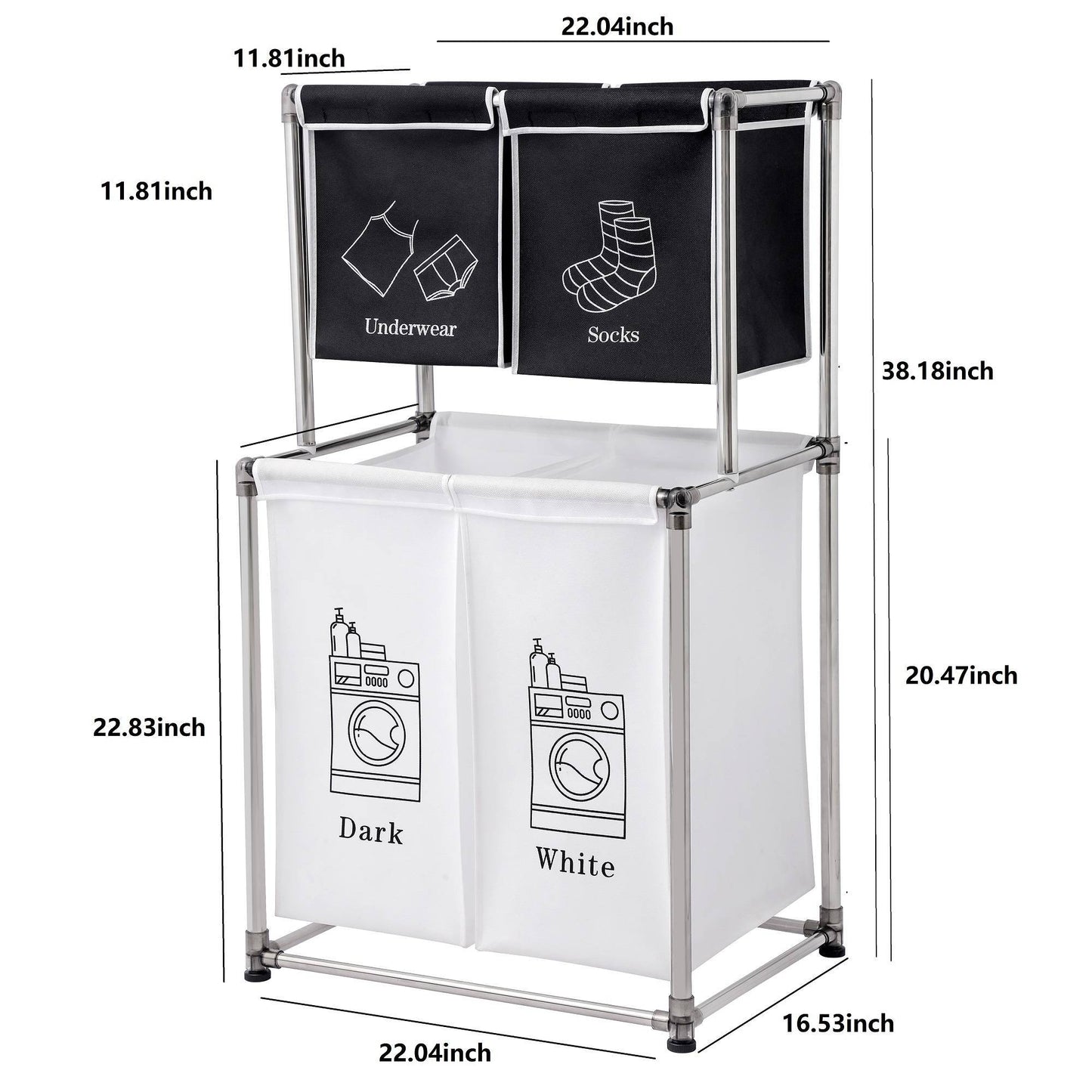 2 Tier Laundry Hamper Laundry Sorter With 4 Removable Bags For Organizing Clothes
