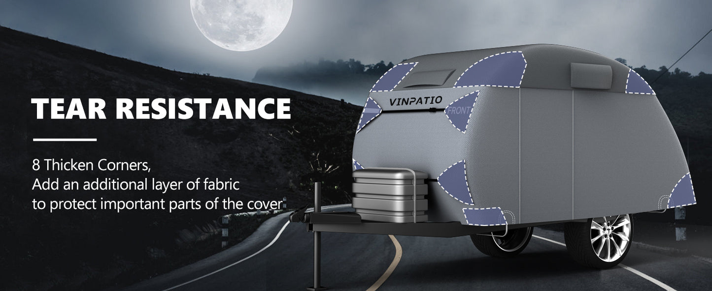 Heavy-Duty Teardrop Trailer Cover, All-Weather Protection With Windproof Straps - Extra Thick, Tear-Resistant, Breathable Fabric For Campers & RVs
