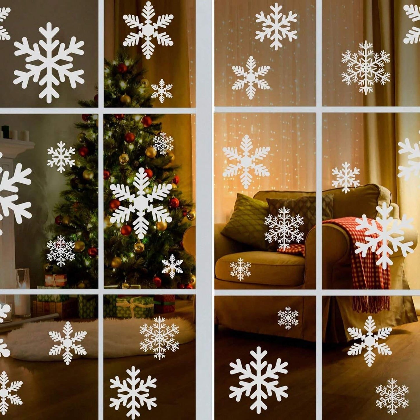 135Pcs Christmas Window Clings Snowflakes Window Decals Static Window Stickers For Christmas Decorations Window Decor Ornaments Xmas Party Supplies Thanksgiving Party Decor -5-Sheet,Christmas