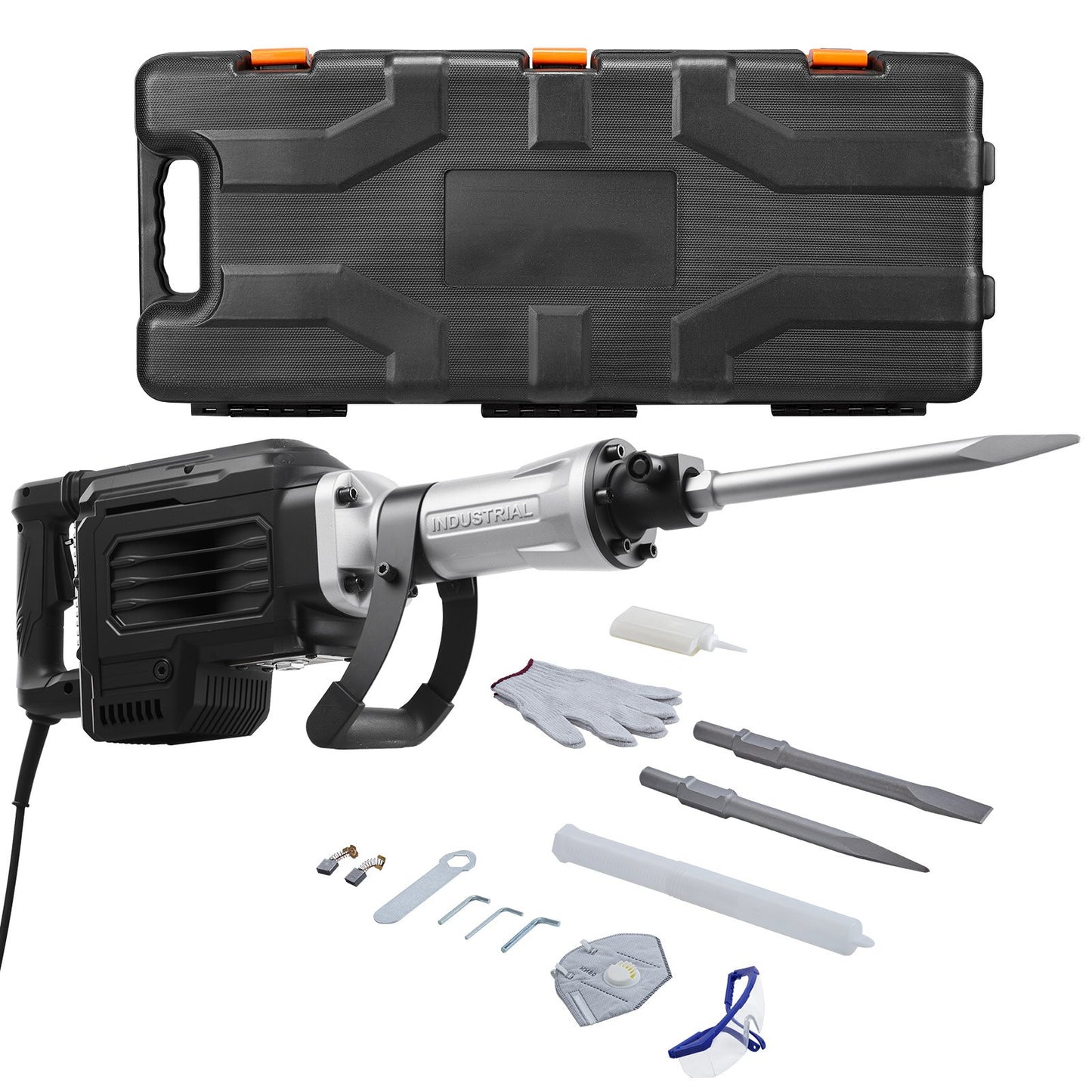 Demolition Jack Hammer, 2800 W Powerful Electric Jackhammer, 1200 BPM Concrete Breaker With A Point Chisel, A Flat Chisel, Carrying Case, Gloves, For Concrete, Wall, Brick, Tile And Foundation