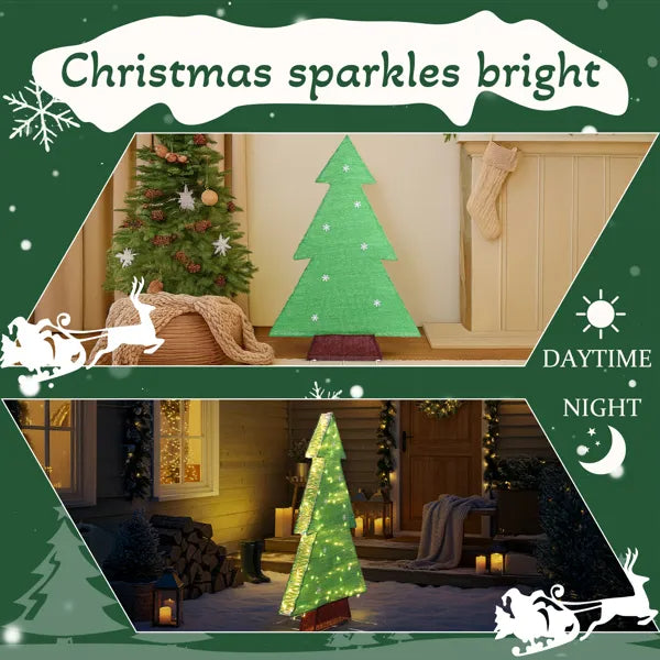 4FT Lighted Christmas Tree Yard Decorations, Pre-lit Holiday Decor With 110 Warm White LED Lights For Xmas Outdoor Indoor Decor Lighted Holiday Displays