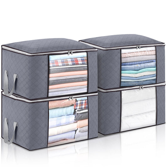 4Pcs Clothes Storage Bags Zipped Organizer Underbed Wardrobe Cube Closet Duvet Boxes Bags