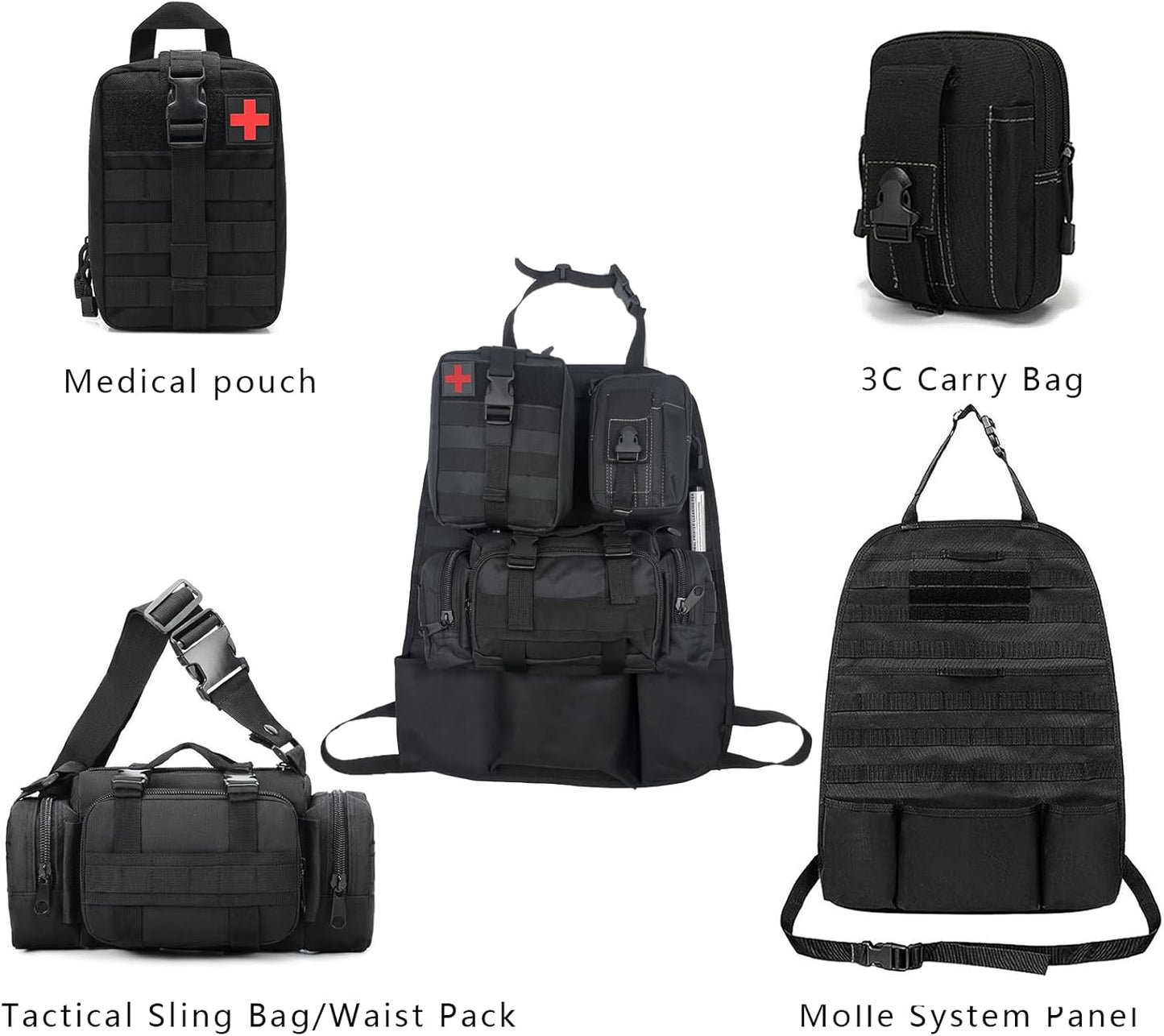 2 Set-Storage Bag, Back Seat Organizer With 3 Detachable Pouches, Tool Room, Warehouse, Outdoor Activity Use