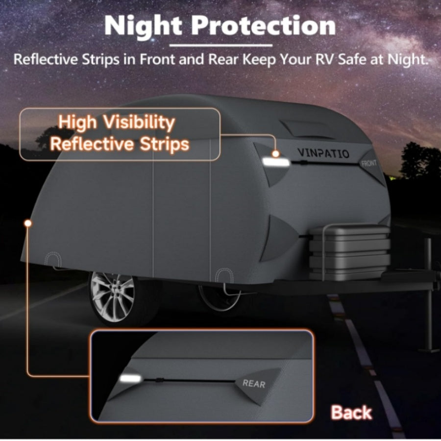 Heavy-Duty Teardrop Trailer Cover, All-Weather Protection With Windproof Straps - Extra Thick, Tear-Resistant, Breathable Fabric For Campers & RVs