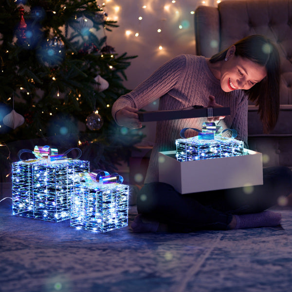 3pcs 7.5in-6.3in-5in Colorful Gift Box, Christmas Lighting Gift Box