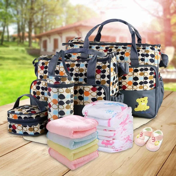 5PCS Baby Nappy Diaper Bags Set Mummy Diaper Shoulder Bags W