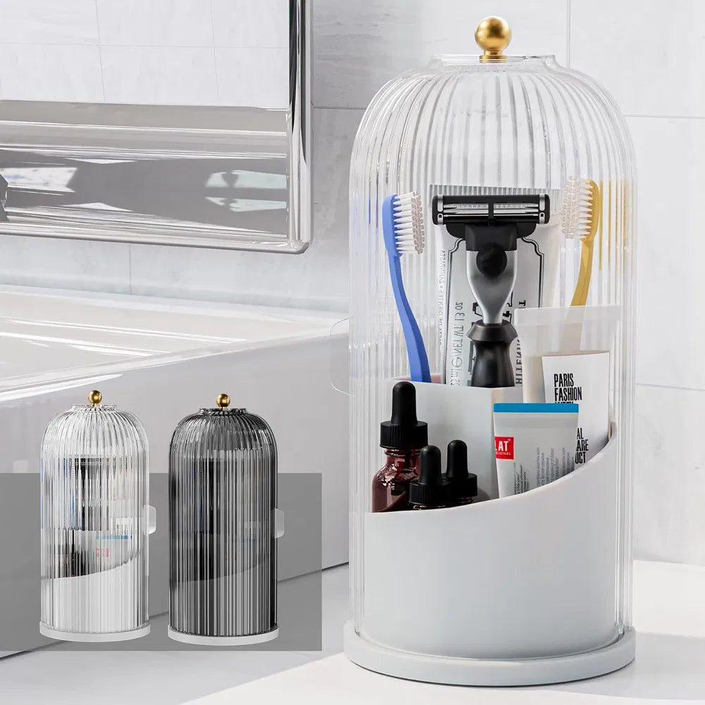 Toothbrush Holder With Sliding Cover, Suitable For Bathroom Counter Storage, Toothbrush And Toothpaste Holder, Suitable For Bathroom Dressing Table Makeup Brush Holder - White