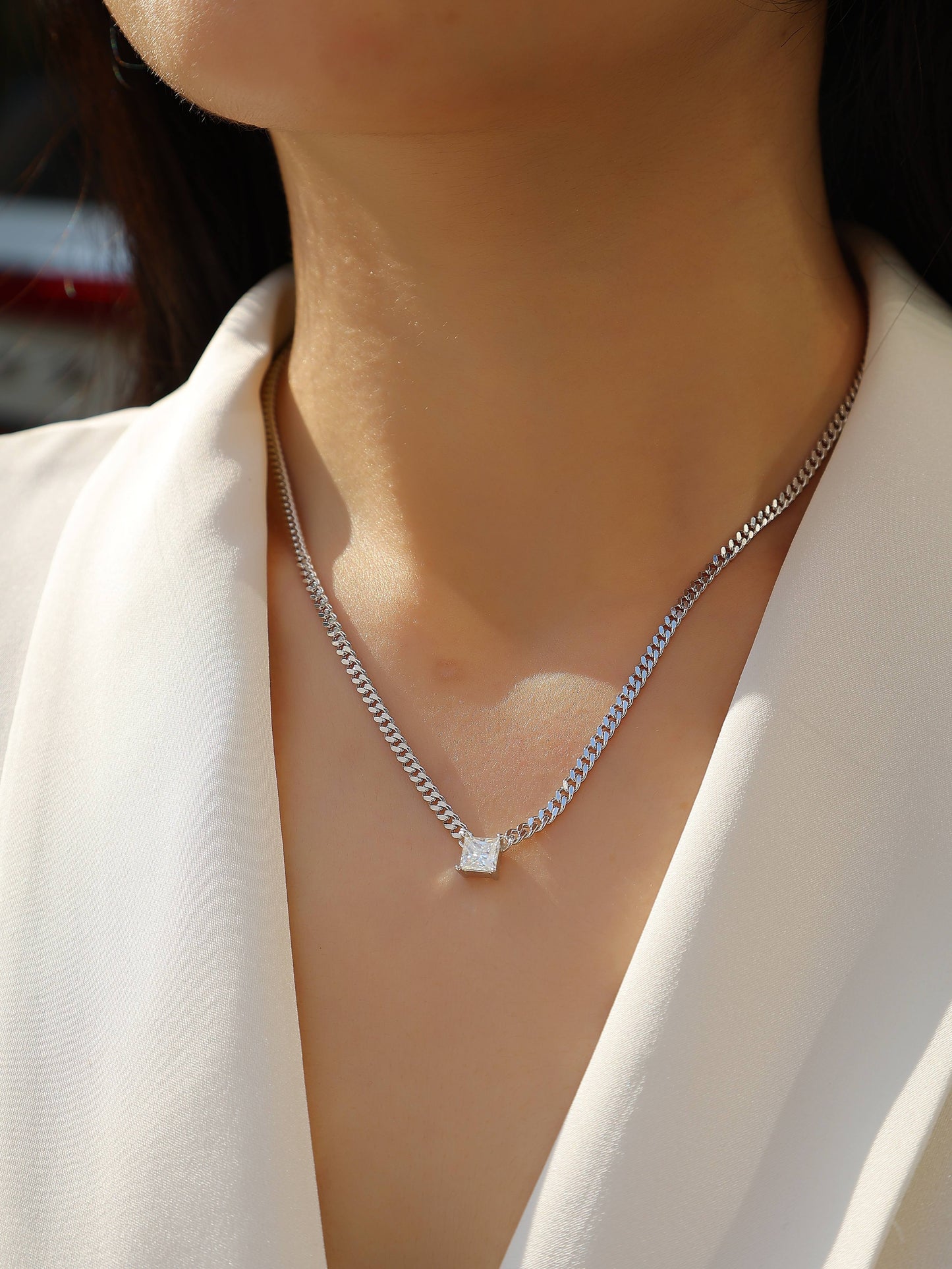 Zhang Yang - A Fashionable And Luxurious Diamond Jewelry Pendant Set With Square Moissanite S925 Sterling Silver