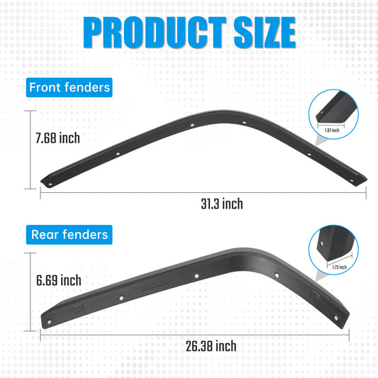 Front And Rear Fenders Compatible With 2020-2024 J E E P Wrangler Gladiator JT Sport And Willys - Fit JT Original Low Fender