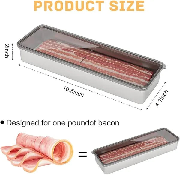 Bacon Container Stainless Steel Airtight Cheese Container Bacon Containers For Refrigerator Food Storage Containers With Lids Deli Meat Saver Bacon Holder 10.5 Inches Long