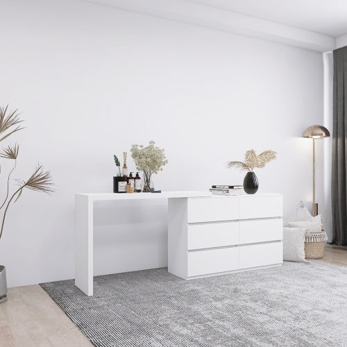 Extended Desktop With 6 Drawers And White Dressing Table