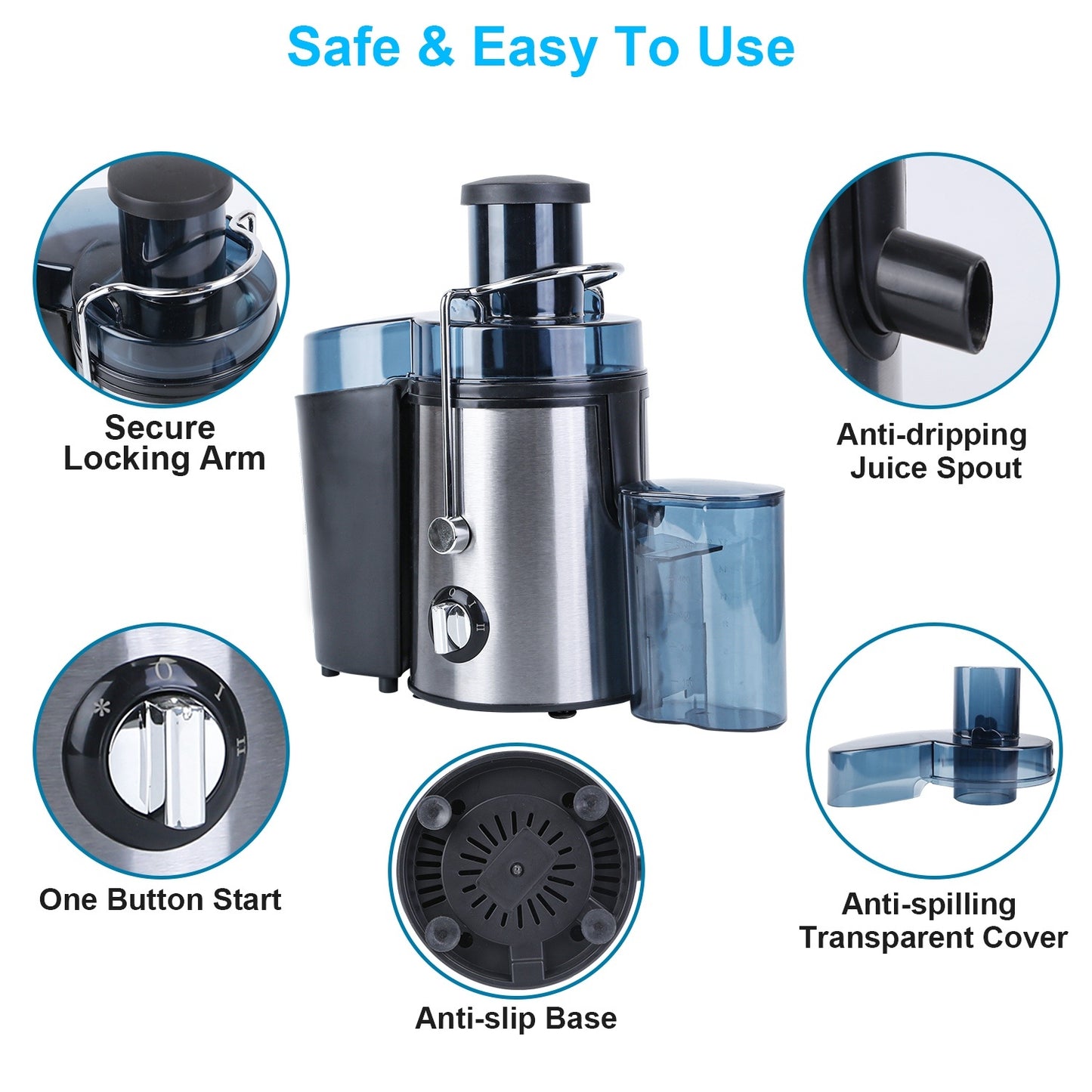 1Pc Centrifugal Juicer Juice Extractor With 2 Speeds 2.6in Wide Feed Chute 17Oz Juicer Cup 54Oz Pulp Collector Electric Juicer For Fruits Vegetables Multifunctional