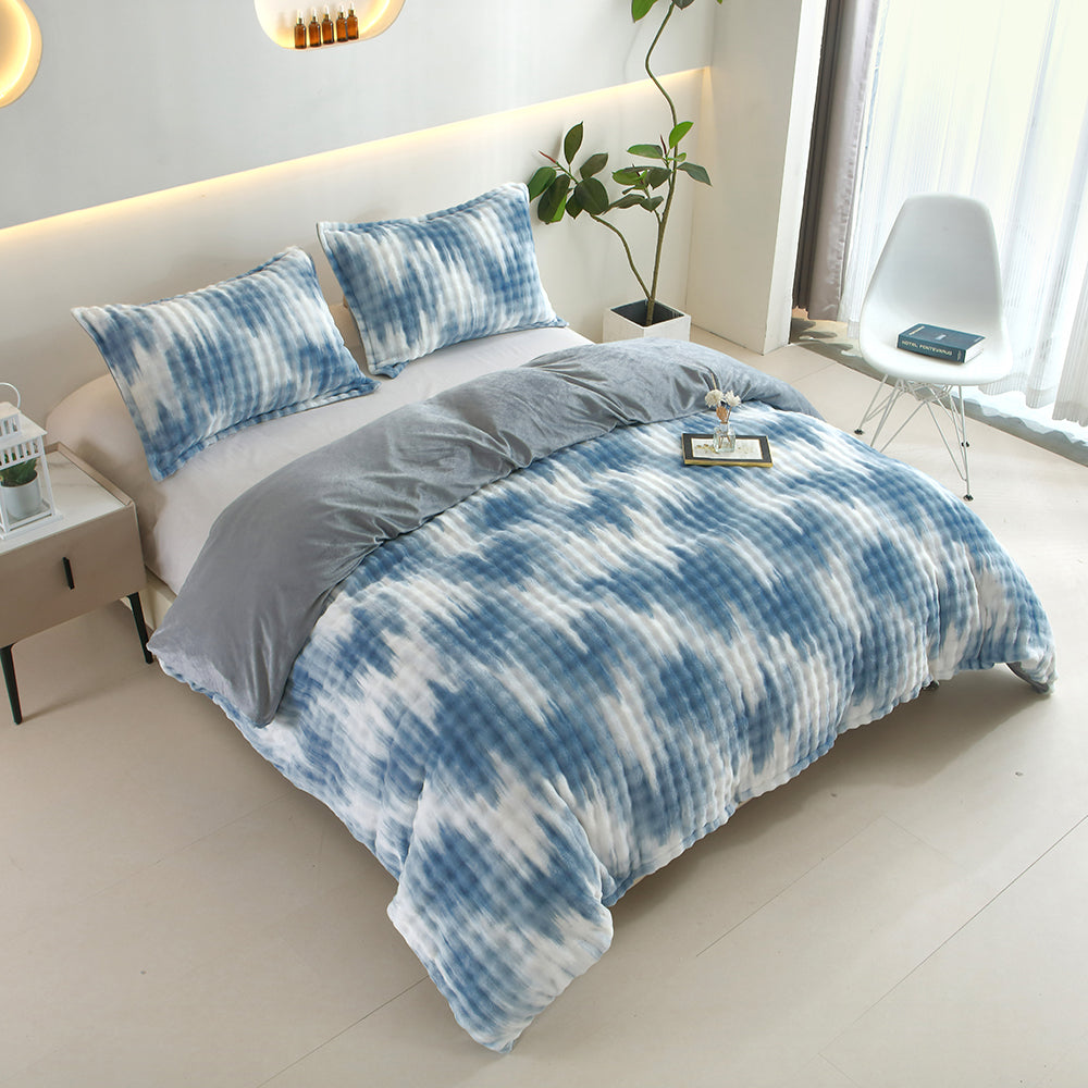 Reversible Faux Rabbit Fur Duvet Cover Set With Camo & Gradient Boho Design, Ultra Soft, Hypoallergenic, Plush Luxury Bedding For All-Season Comfort, Machine Washable, Fluffy Warm Winter Upgrad