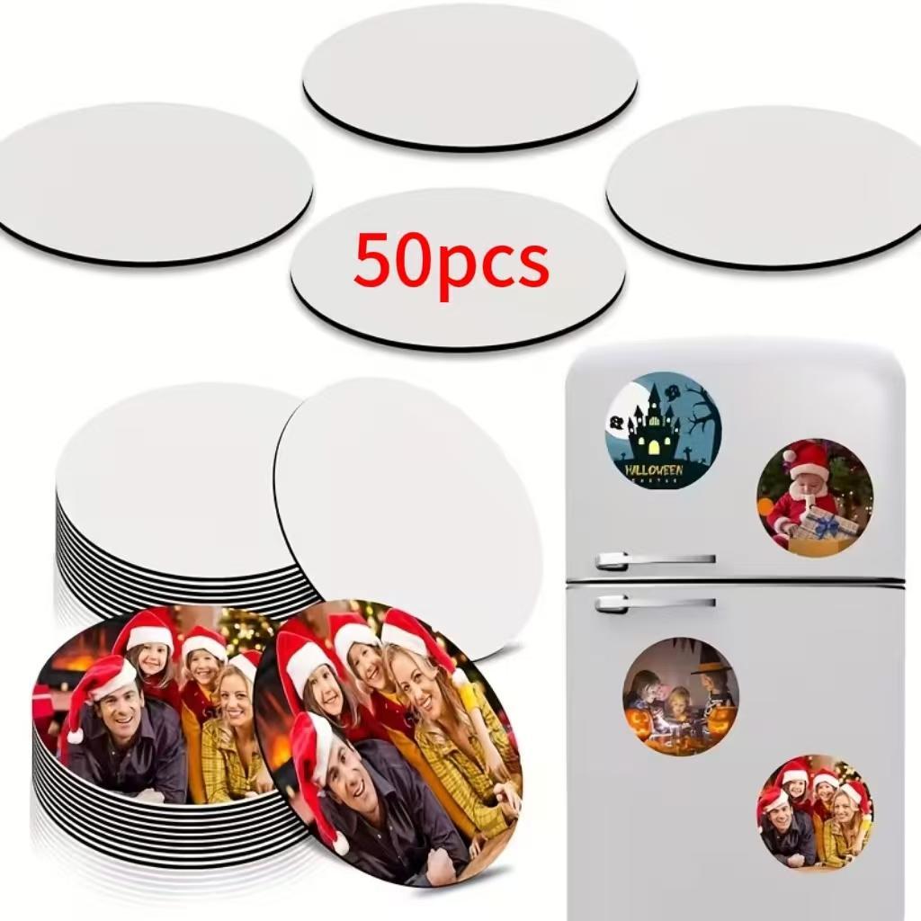 50-Piece Household Kitchen Refrigerator Magnets, Heat Transfer Blank Round Microwave Oven Wall Door Decoration Or Office Calendar Refrigerator Magnets