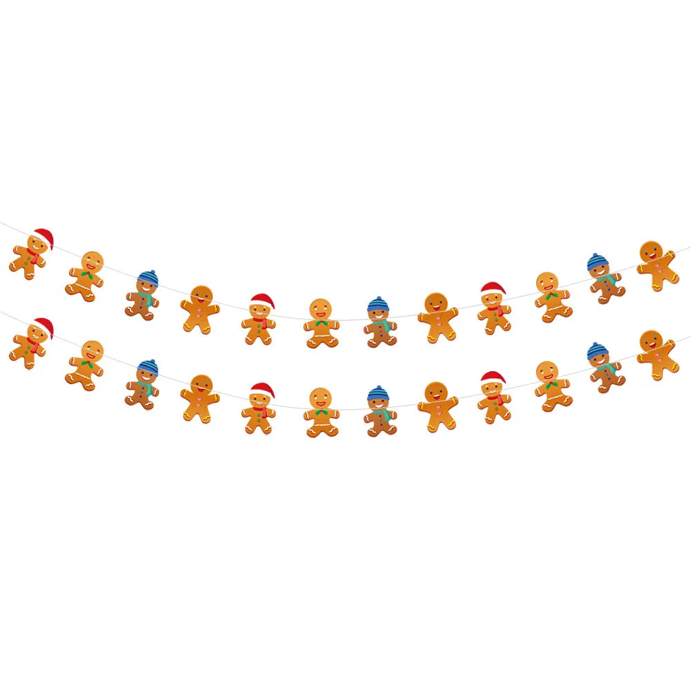 24PCS Christmas Banner Paper Christmas Sign Garland Gingerbread Man Snowman Hanging Christmas Bunting Garland For Christmas Party Decorations Xmas Holiday Home Decor