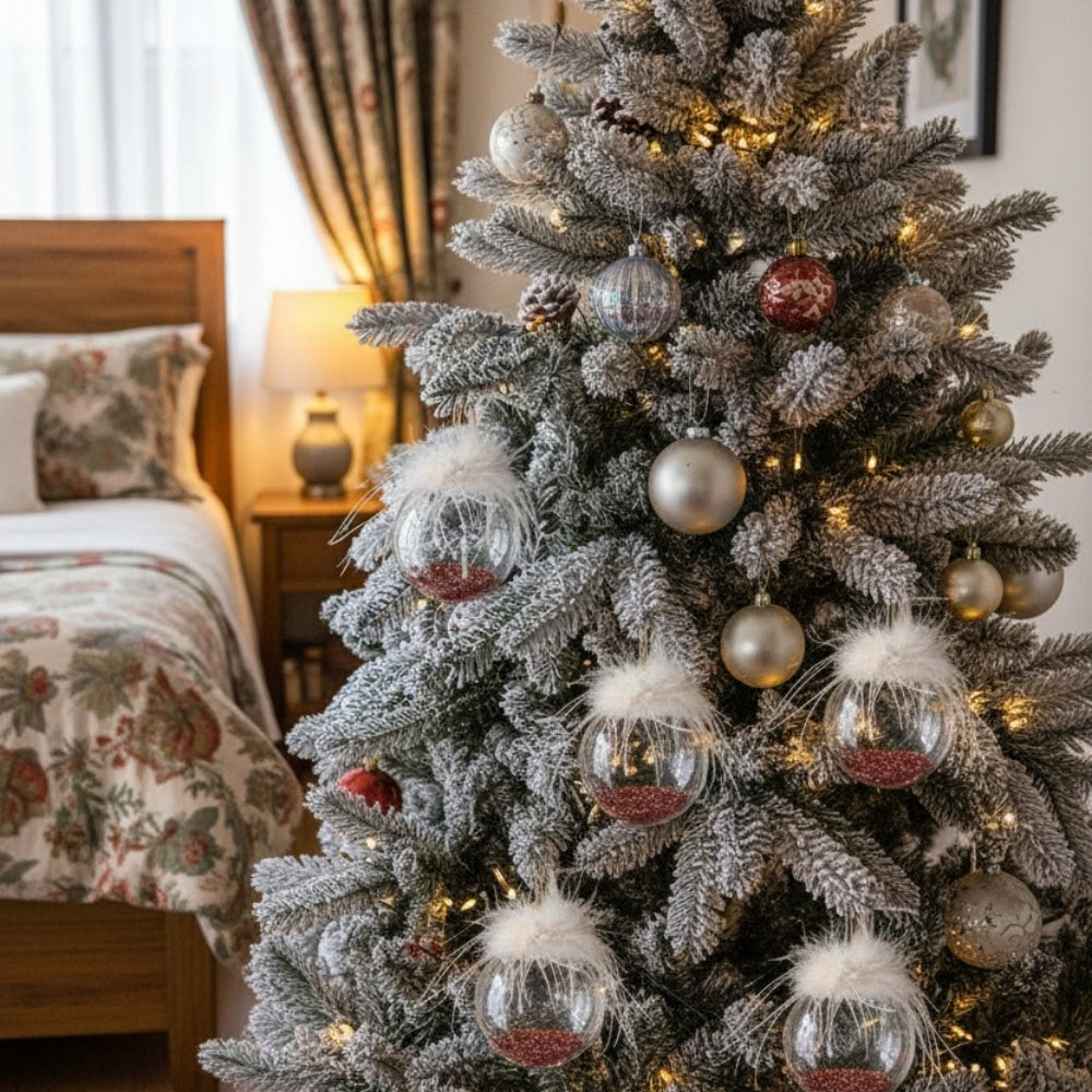 6PCS Set 3.9in Christmas Ball Tree Ornaments Glass Hanging Balls For Holiday Party & Home Decor