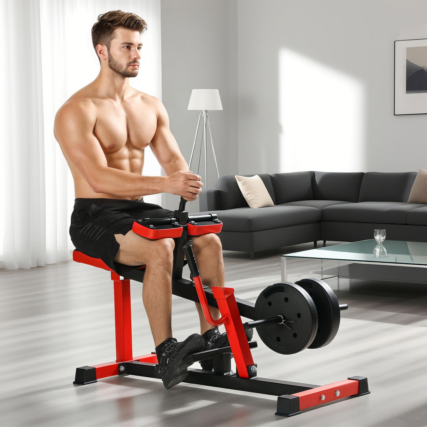 Adjustable Steel Seated Calf Raise Exercise Strength Training Gym Equipment, Red