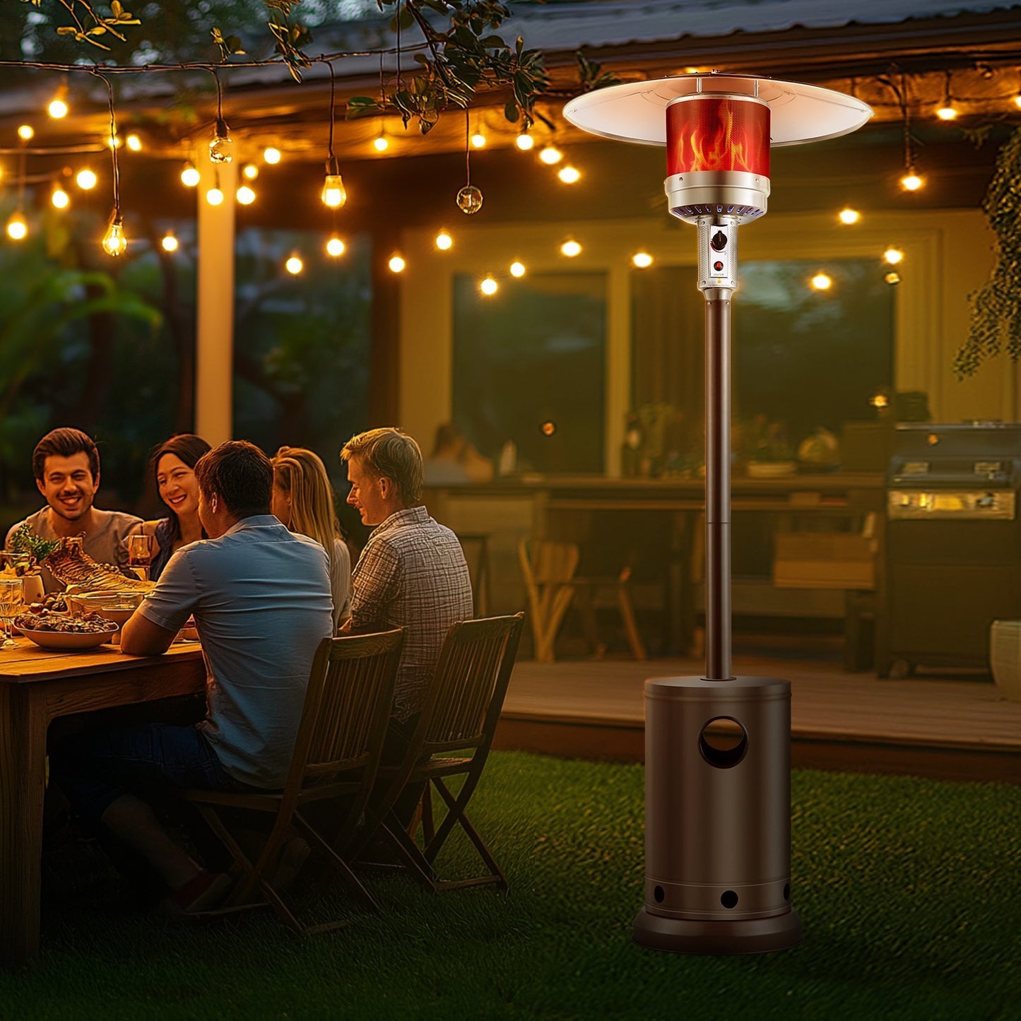 VEVOR Propane Patio Heater 50000BTU Tall Hammered W Round Table Outdoor Bronze