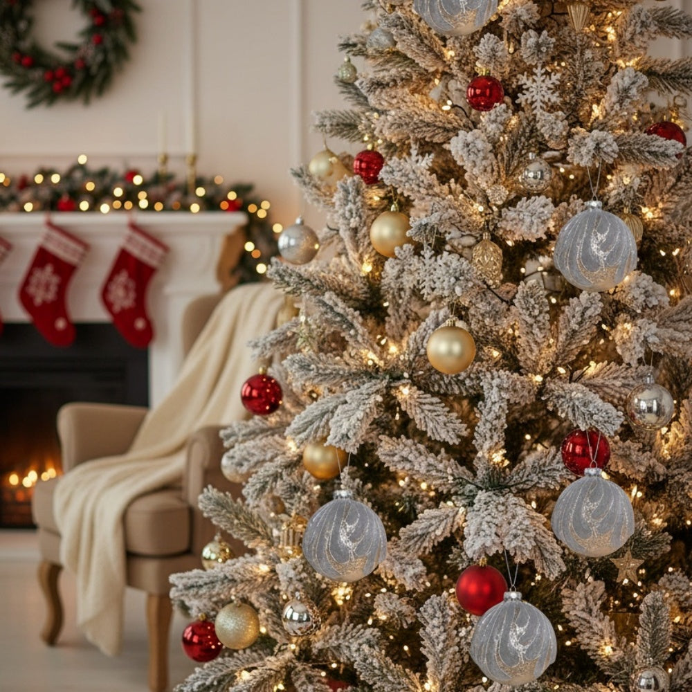 6PCS Set 3.9in Christmas Tree Ornament Balls Glass Hanging Holiday Decor For Party & Tree Festive Decorations Home Ornaments