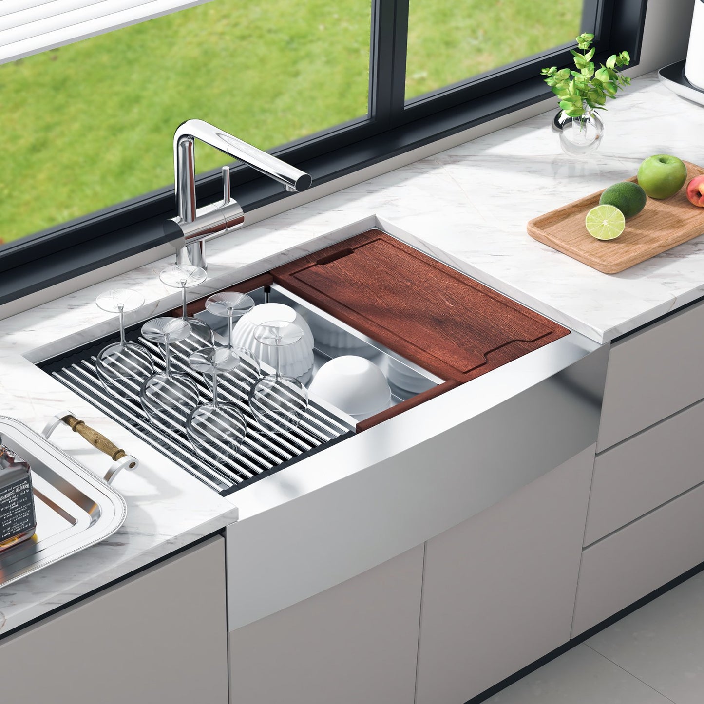 Farmhouse Kitchen Sink, 304 Stainless Steel Drop-In Sinks, Single Bowl Basin With Ledge & Accessories, Household Dishwasher Sinks For Workstation, Prep Kitchen, And Bar Sink, 36 Inch