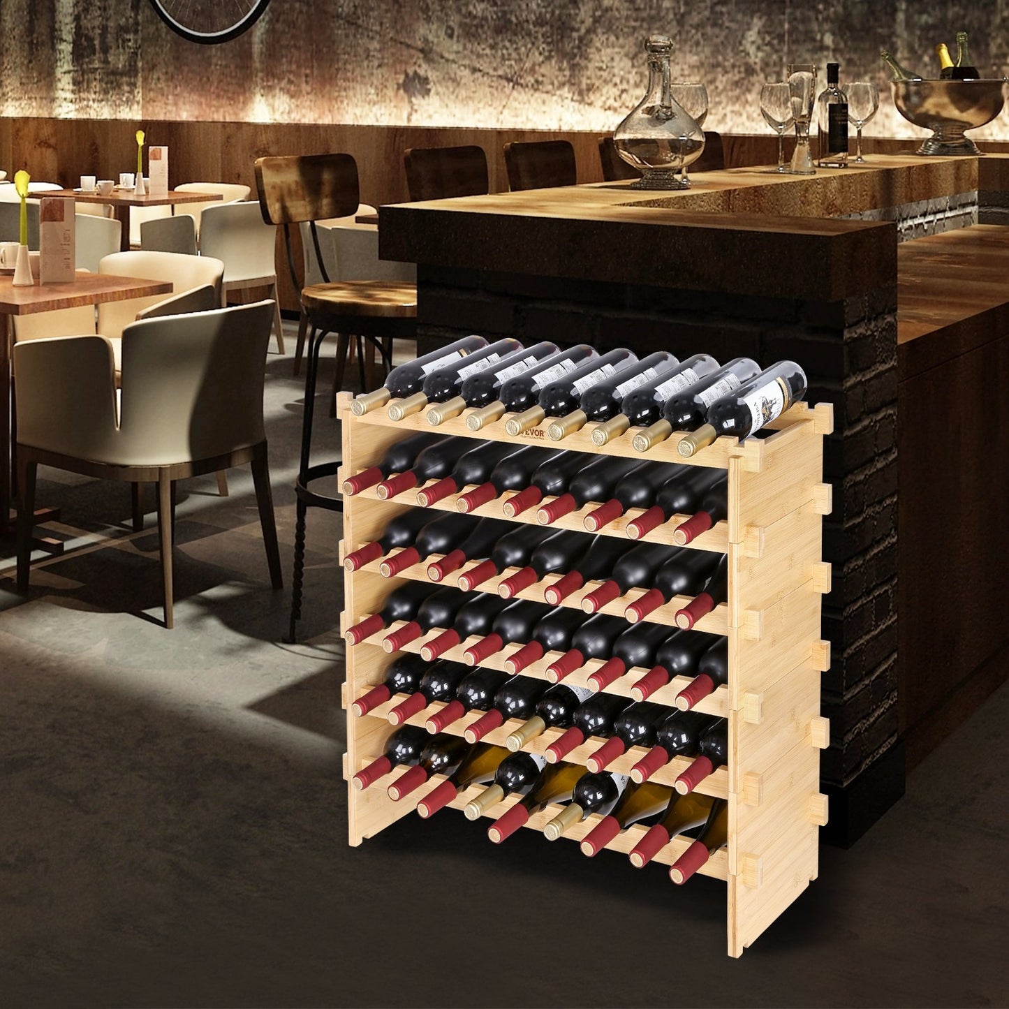 72 Bottle Stackable Modular Wine Rack Bamboo Wood Display Shelf 8-Tier