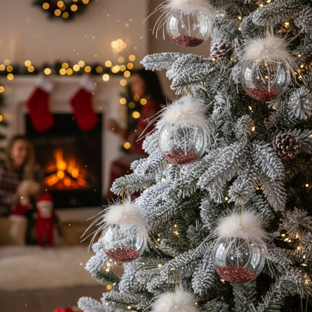 6PCS Set 3.9in Christmas Ball Tree Ornaments Glass Hanging Balls For Holiday Party & Home Decor