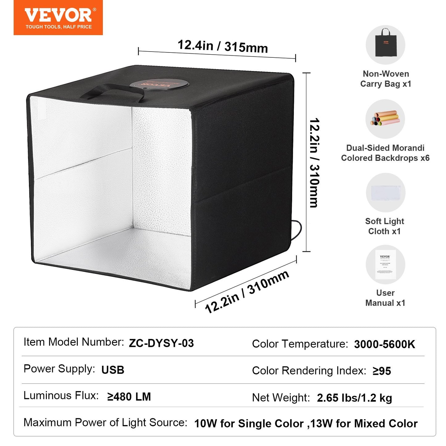 VEVOR  Photo Studio Light Box 3000-5600K 6 Double-Sided Color Backdrops