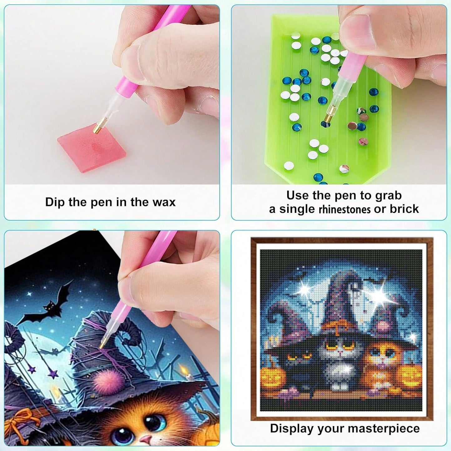 4-Piece Black Cat Diamond Painting Set, Suitable For Adult Beginners, 12x12 Inch Full Drill DIY Cute Cat Gem Art Painting, Gem Dot Craft - Ideal For Home Wall Decor