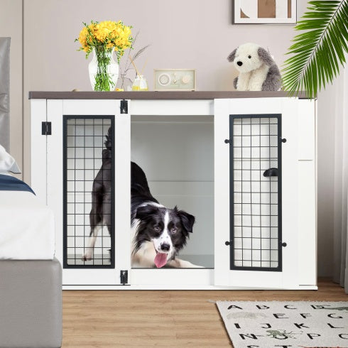 Furniture Style Dog Cage, Wooden Dog Cage, Double Door Dog Cage, Side Cabinet Dog Cage, Dog Crate