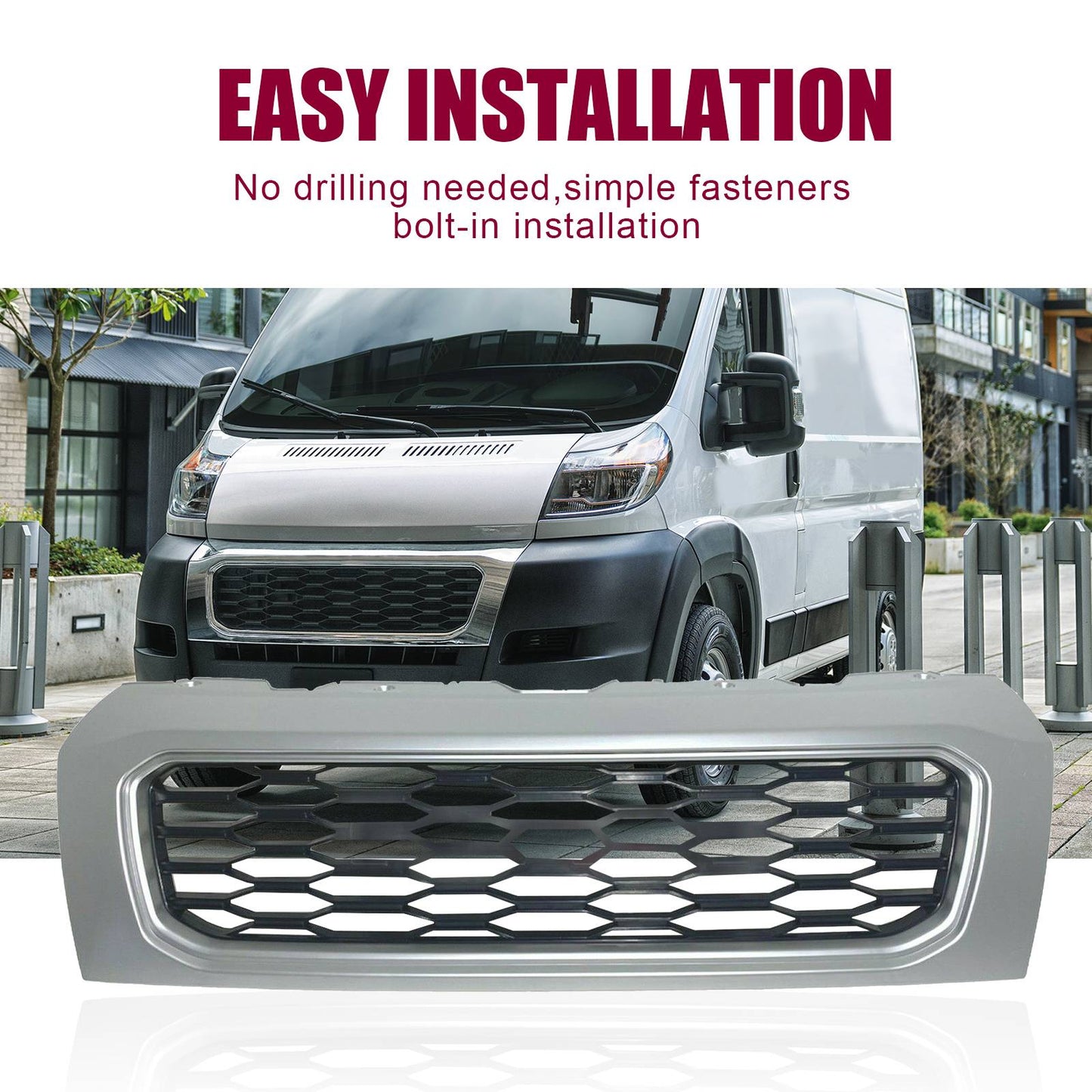Front Grill For 2019-2022 Ram ProMaster 1500 2500 3500 Gloss Black