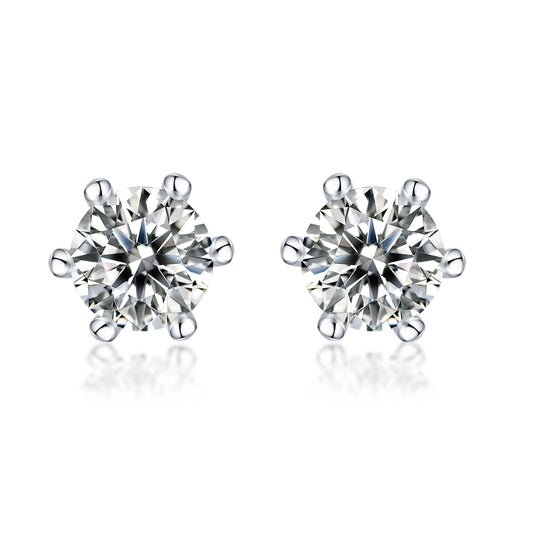 1Classic Six-prong Moissanite Silver Earrings Luxury Fashion Diamond Stud Earrings Prohibit TikTok sales