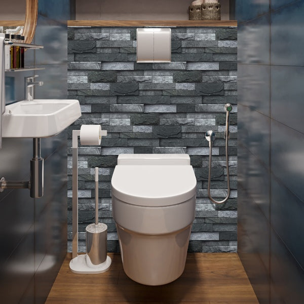 Black Gray Stone Tile Peel And Stick Wallpaper Home Decoration Waterproof Self-Adhesive Wallpaper For Bathroom Kitchen Living Room Splash-proof Removable No Glue Required Easy To Install