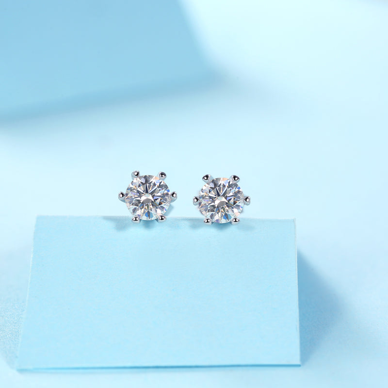 1Classic Six-prong Moissanite Silver Earrings Luxury Fashion Diamond Stud Earrings Prohibit TikTok sales