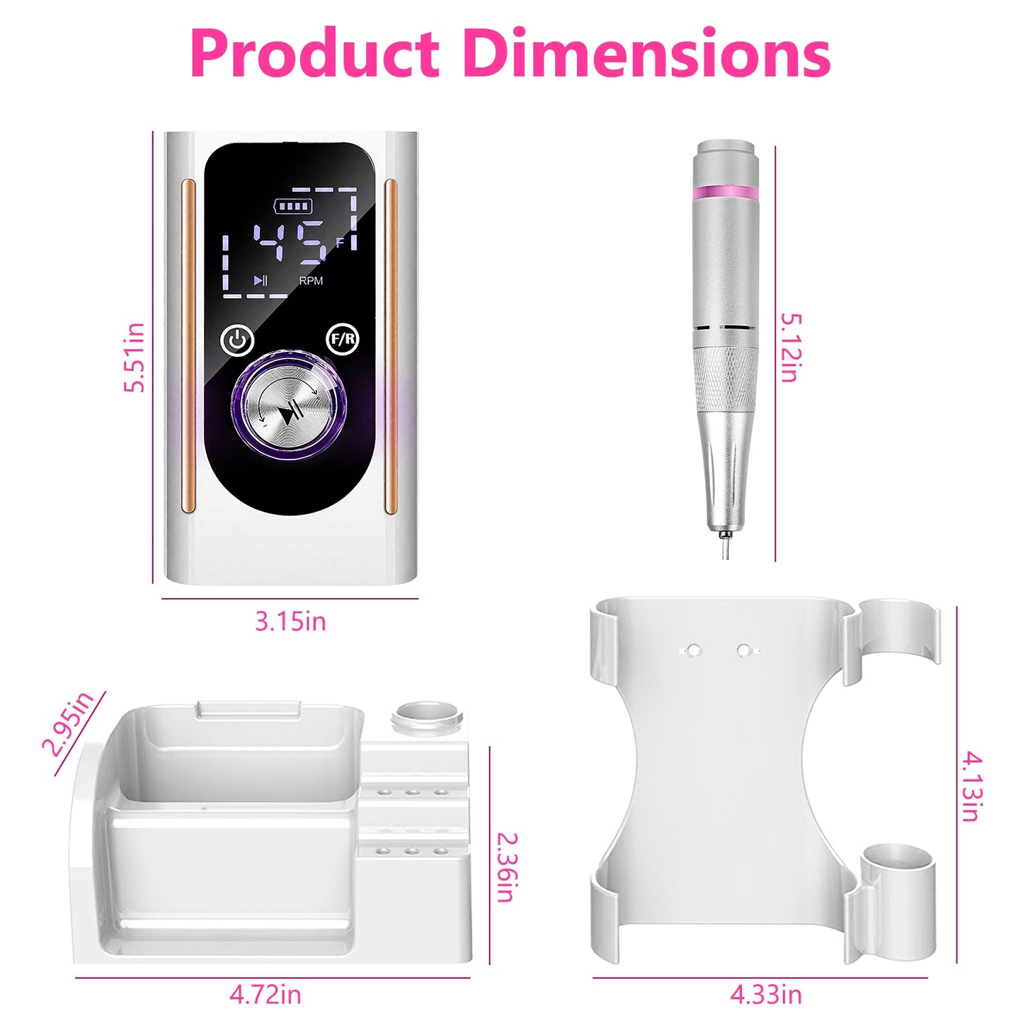 1 Set  Portable Electric Nail Drill Bit 45000 RPM With 11 Bits Base Waist Clip Cordless Rechargeable Nail File Machine For Professional Salon Home Acrylic Nails Remove Nail Gel Polish Manicure