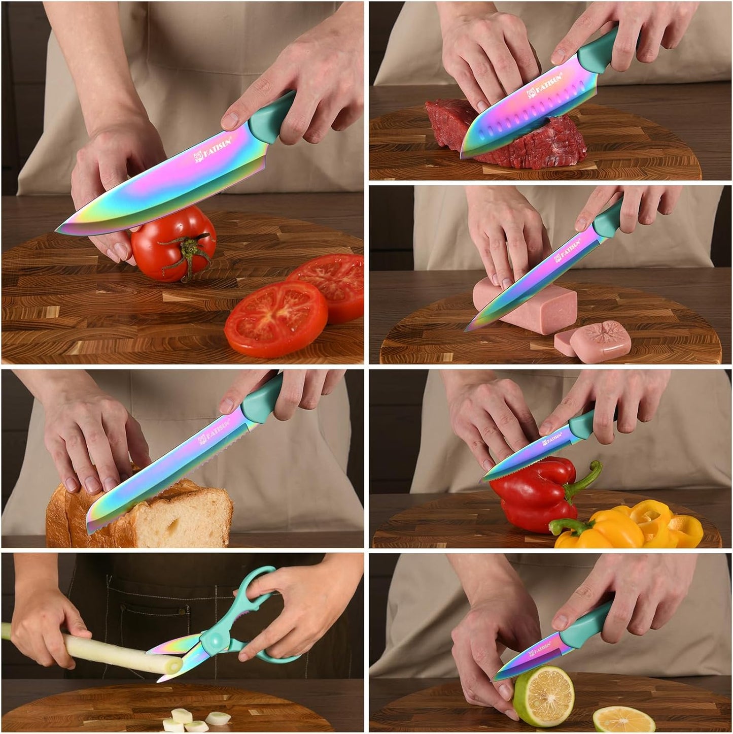 13 Piece Blue Non-Stick Stainless Steel Boxed Knives Set