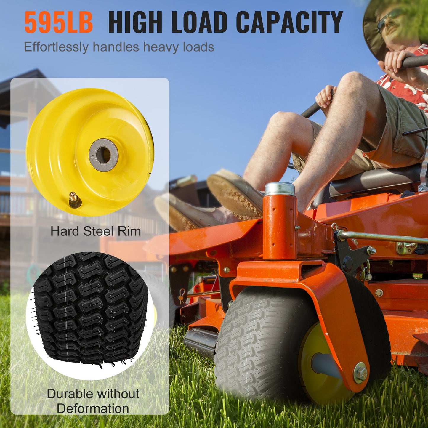 Lawn Mower Tires With Rim, 15x6-6' Tubeless Tractor Tires, 2-Pack Tire And Wheel Assembly, S-Turf Pneumatic Tires, 3' Offset Hub, 3'4' Bushing Size, 16 PCS Adapters For Riding Mower Lawn Tractor