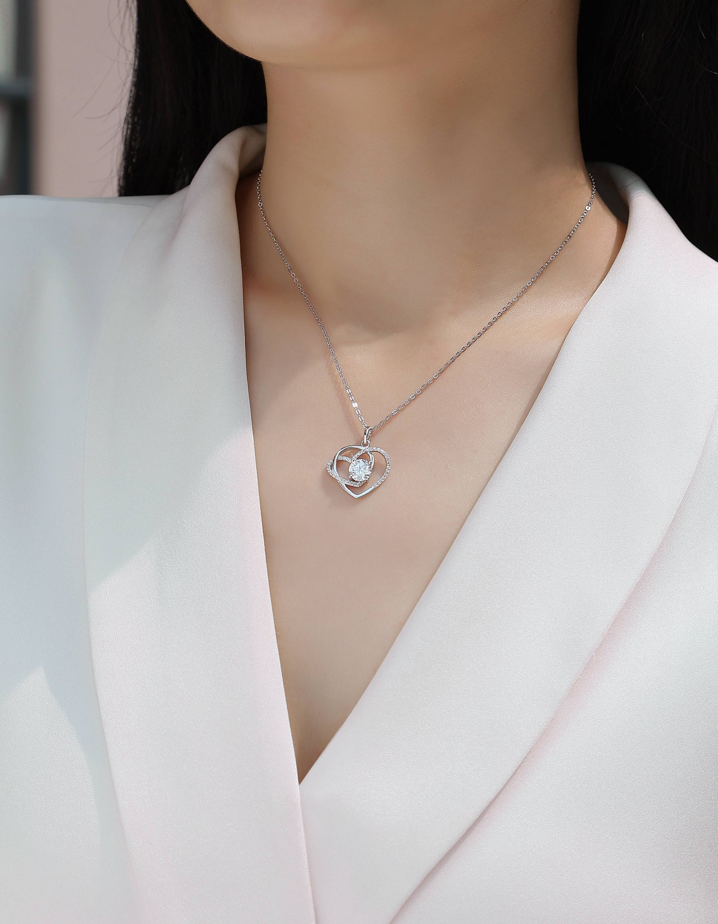 Heart To Heart - A Fashionable And Luxurious Diamond Jewelry Pendant Set With 1-carat Moissan Diamond S925 Sterling Silver And Platinum Plating