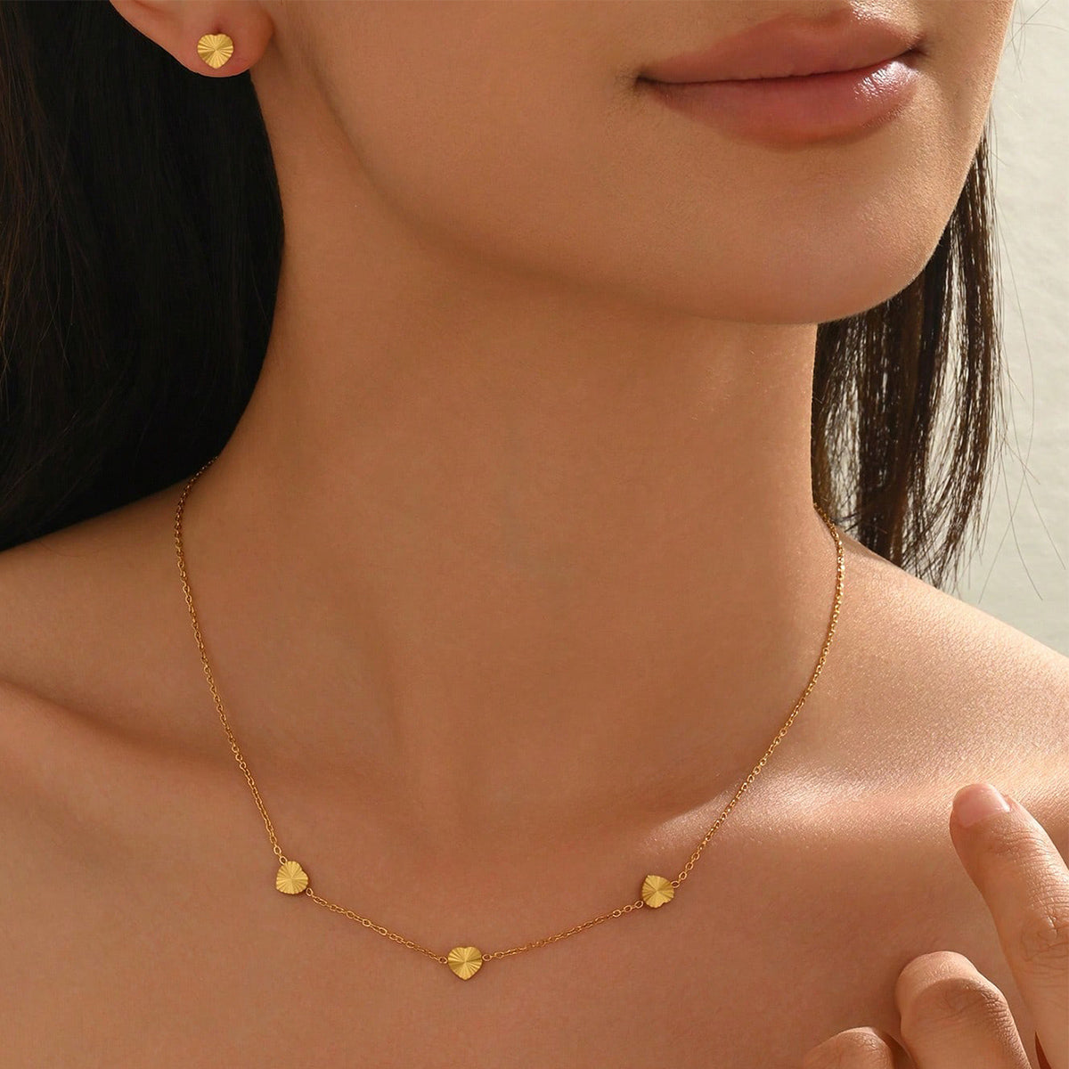 Lxalry 18K Gold Plated Stainless Steel Minimalist Heart Necklace & Earring Set For Women - Waterproof, Tarnish-Free, Hypoallergenic Gift For Birthday, Valentines Day, Wedding, Daily Wear