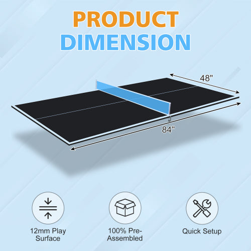 7X4ft Black Mid-Size Ping Pong Conversion Top Foldable & Portable Table Tennis Table Top For Indoor Games