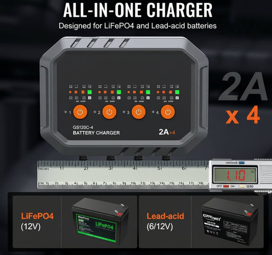 Smart Battery Charger, 8-Amp, LiFePO4 Lead-Acid Car Battery Charger, Fully-Automatic Charger Maintainer Desulfator For Boat Motorcycle Lawn Mower Golf Cart Marine Deep Cycle