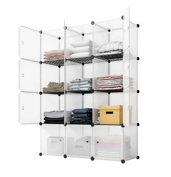 12-Cube Storage Shelf Cube Shelving Bookcase Bookshelf Organizing Closet Toy Organizer Cabinet White Color