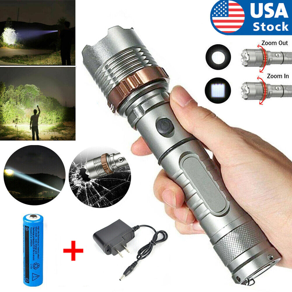 LED Flashlight Rechargeable Work Light Super Bright Torch Emergency Light Escape Hammer