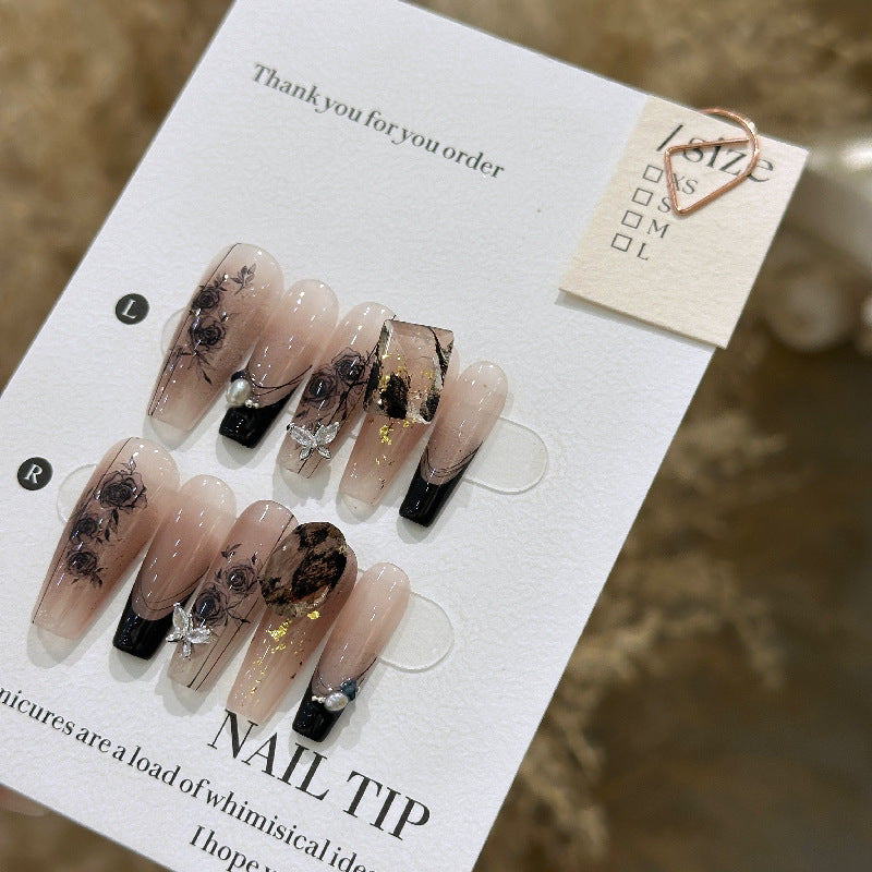 Handmade Long Camellia Girl Nail Tip