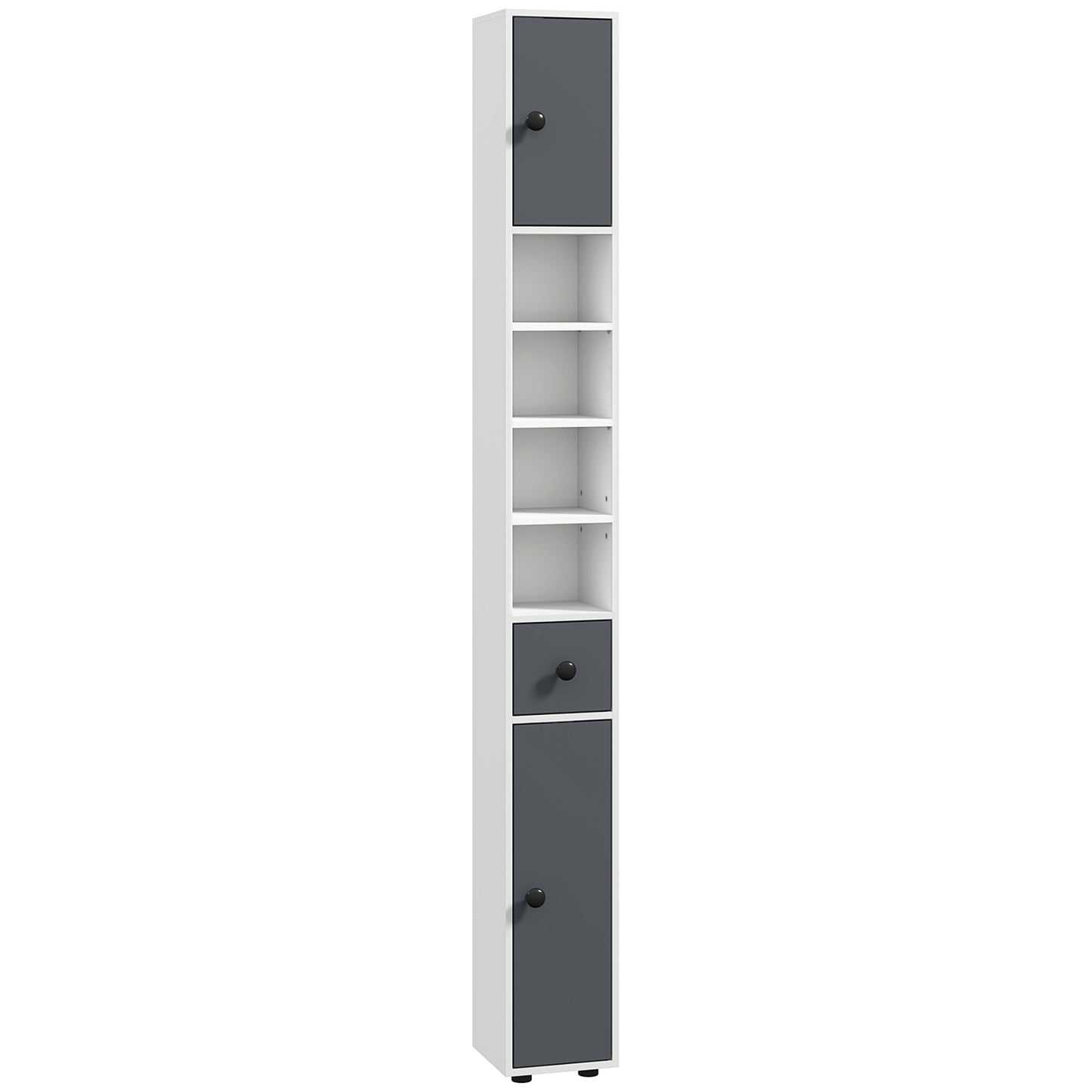 71" Small Bathroom Storage Cabinet, Narrow Toilet Paper Cabinet with Open Shelves, 2 Cabinets, Adjustable Shelves, Gray