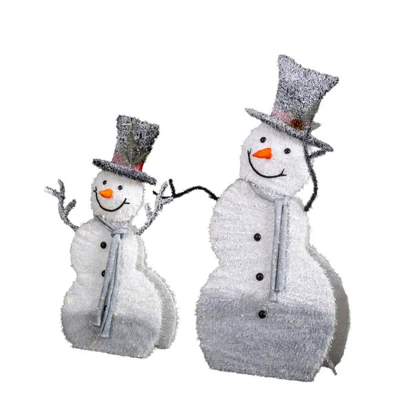 Set Of 2 Lighted Snowman With Top Hat Christmas Decorations, Pre-lit 2D Holiday Decor With 80 Warm White LED Lights For Xmas Outdoor Indoor Decor Lighted Holiday Displays